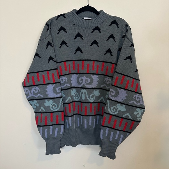 Vintage Bogner Geometric Gray Wool Knit Sweater - Picture 1 of 6